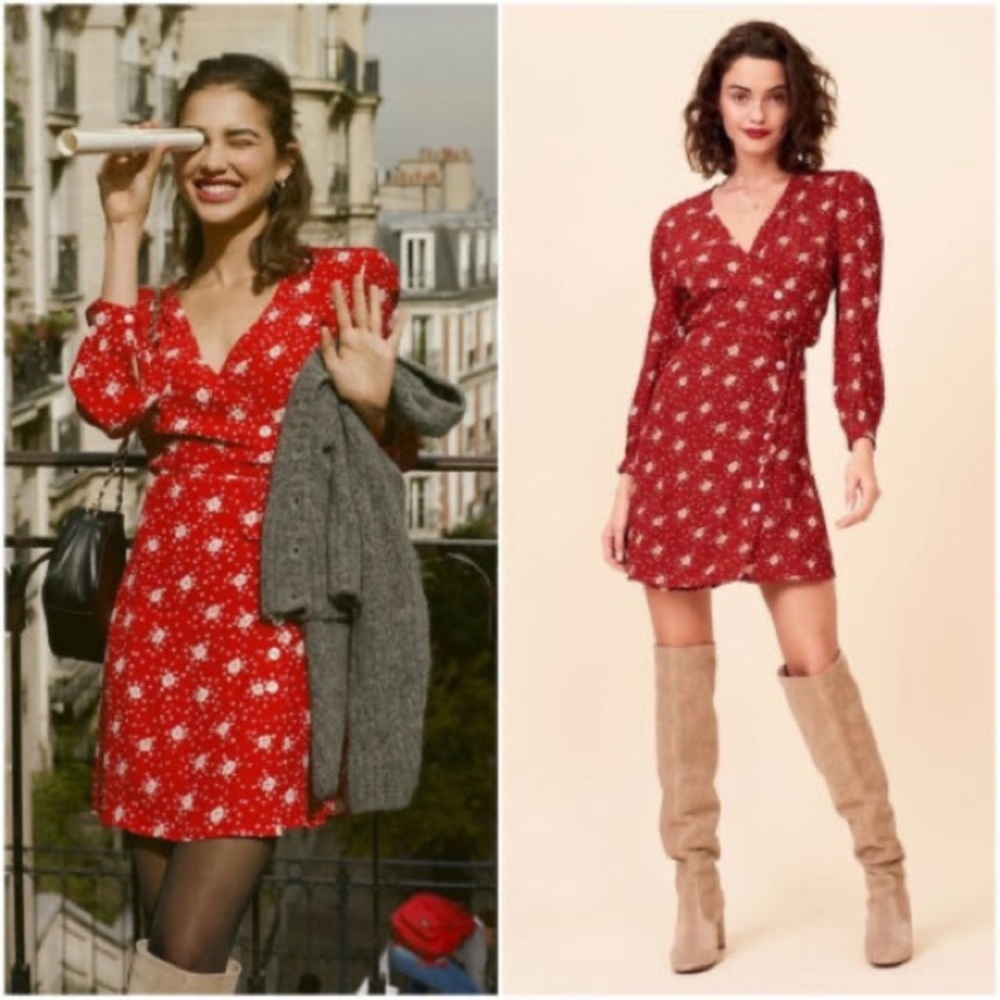 Rouje Gabinette Wrap Dress Burgundy Floral 34
